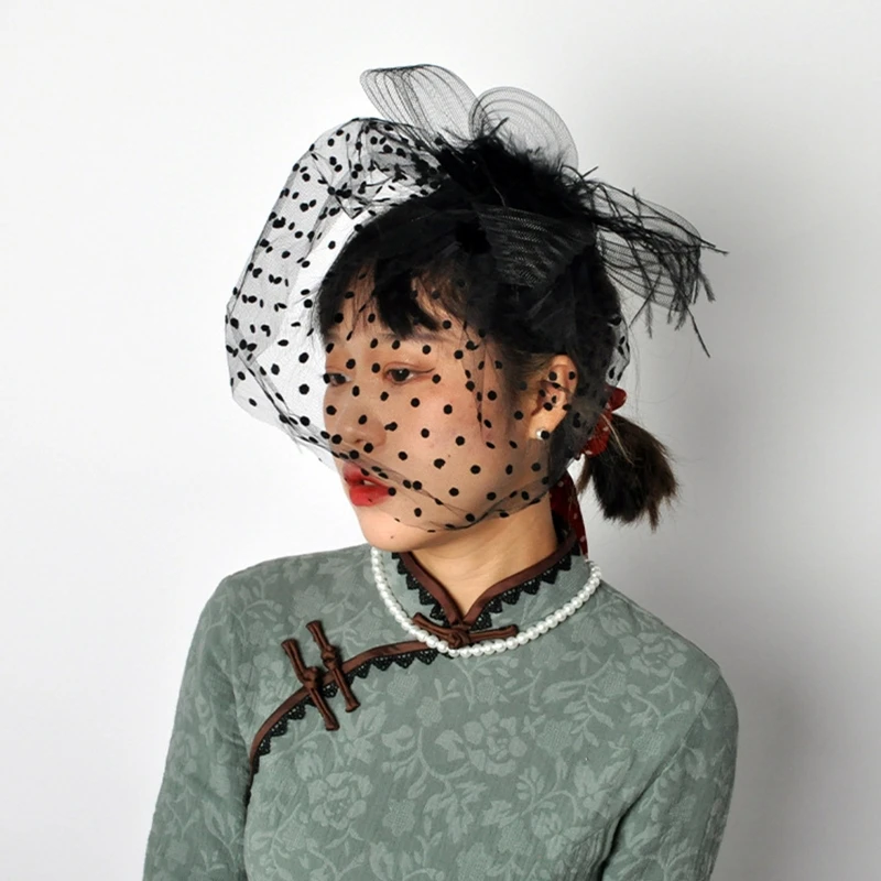 

2/4pcs Fascinator Hat Women Mesh Ribbons Feathers Fedoras Hat with Mesh Gloves Cocktail Tea Party Headwewar for Girls DXAA