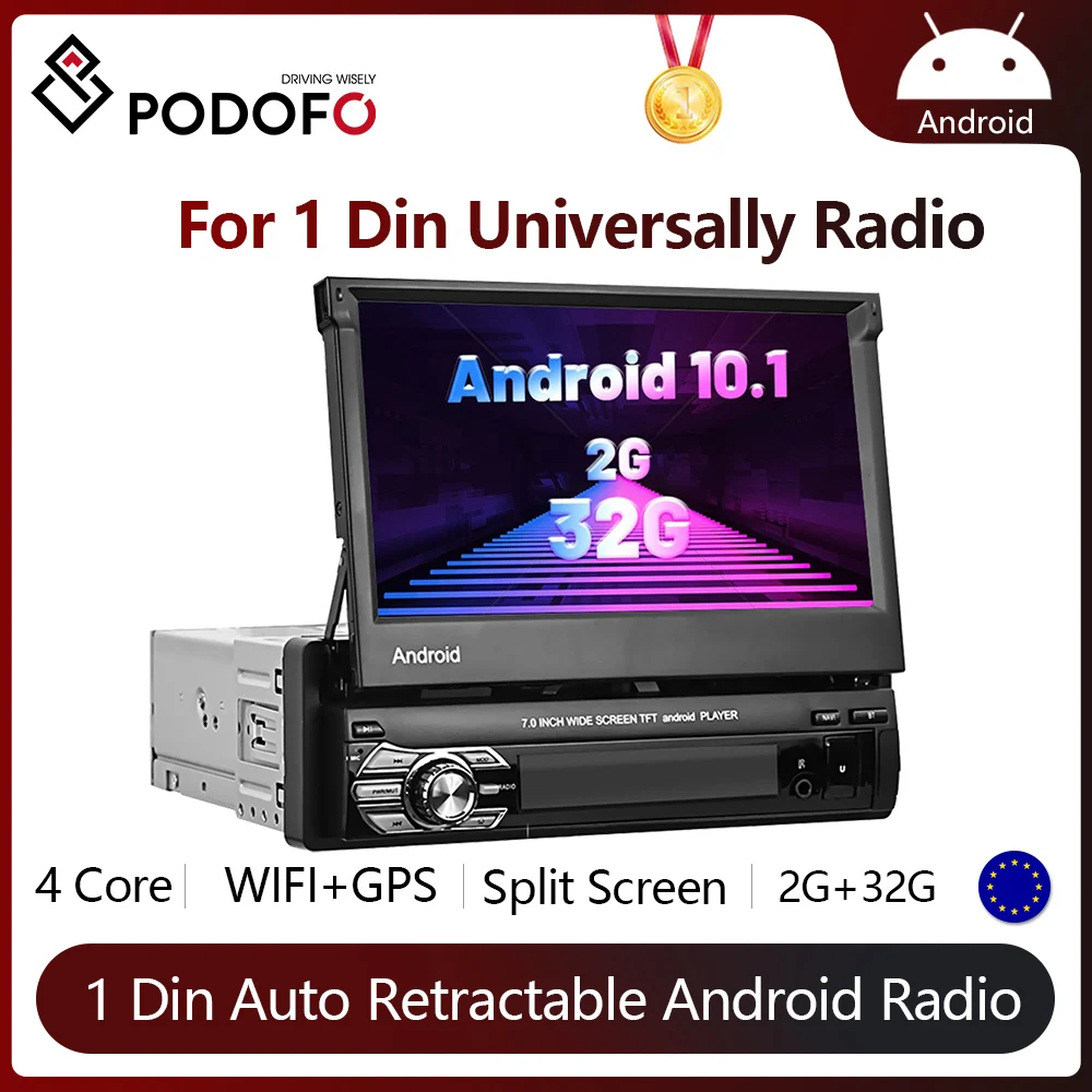 Автомобильный выдвижной радиоприемник Podofo 1 Din Android интеллектуальная система