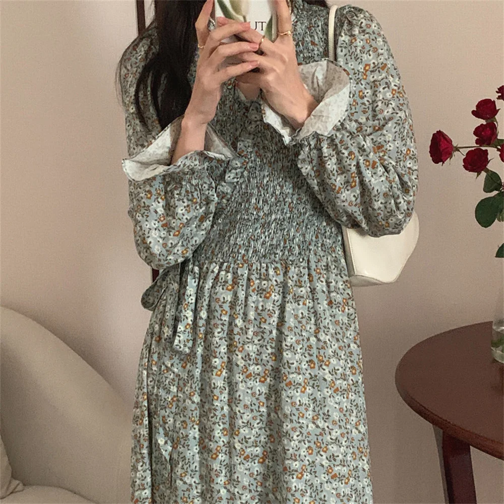 

Retro V-Neck Slim Women Maxi Dress Casual Sweet Spring 2022 Chic Hot Printing Loose High Waist New All Match Streetwear