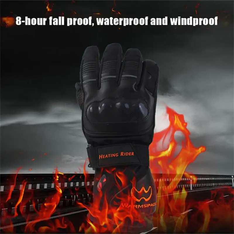 

NEW Motorcycle Heating Rider Warm Heated Gloves 5600mAh Windproof Guantes Motorbike Touchscreen Cotton Liner Real Leather Gloves
