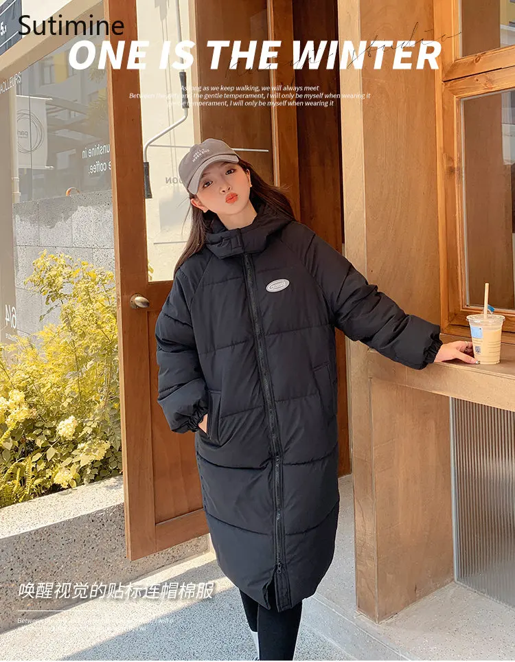 Black Down Cotton Jacket Women's Korean Loose Cotton Jacket Thickened Slim Winter Coat for Women Hooded Winter Clothes Women