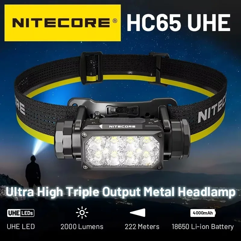 Новый светодиодный налобный фонарь NITECORE HC65 UHE DuaHikingl Beam 2000LM перезаряжаемый 8 с