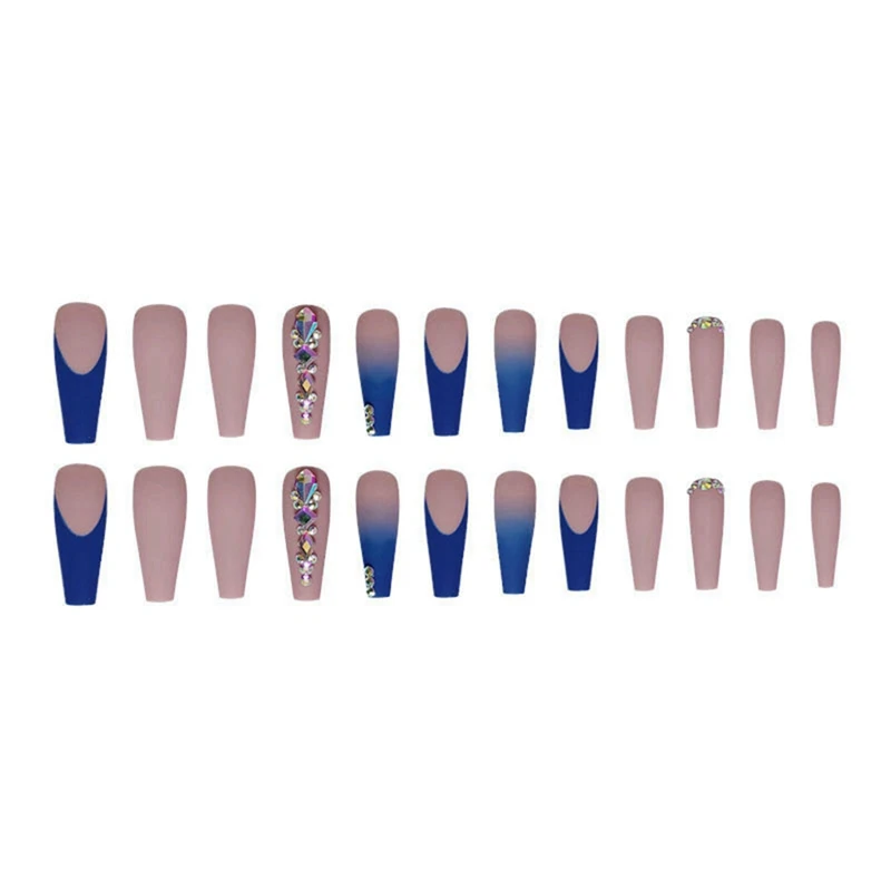 

Синие французские накладные ногти "Балерина", градиентные изменения искусственных ногтей, носимые накладные ногти