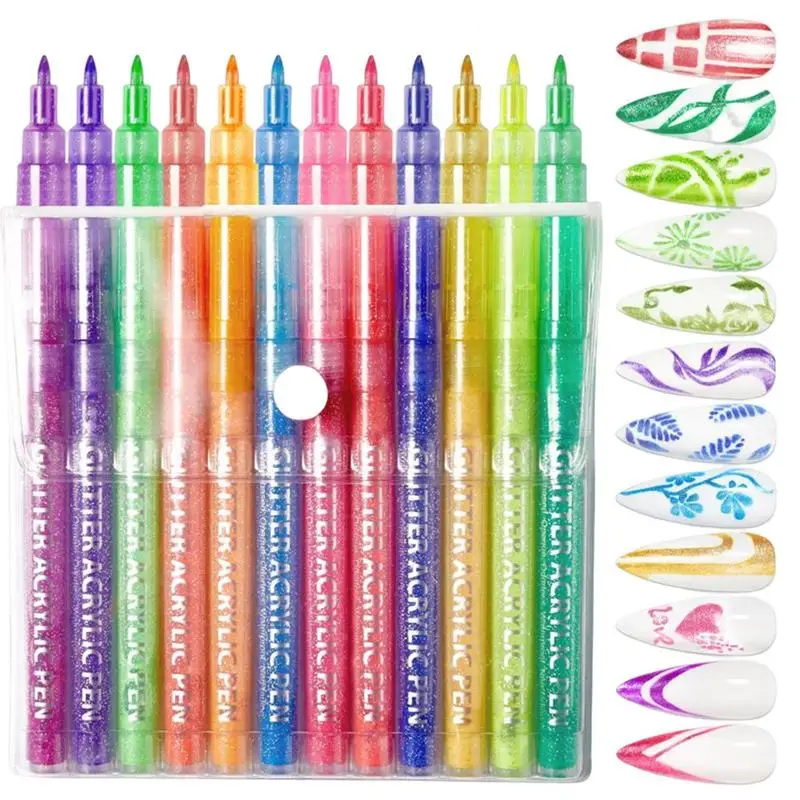 

Набор ручек для дизайна ногтей, 12 цветов, 3d-ручки для маникюра, набор ручек для творчества и граффити для ногтей для домашнего использования и профессионального использования в салонах ногтей