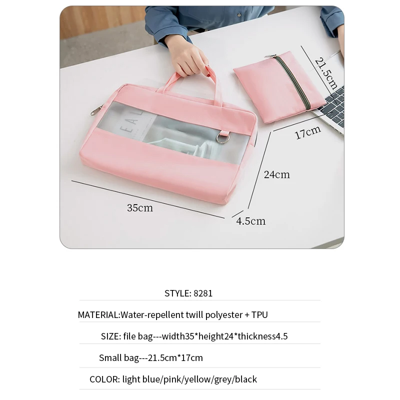 Transparent Computer Briefcase Waterproof File Folder Business Document Bag Set Students File Pocket Storage Bag Card  Holder