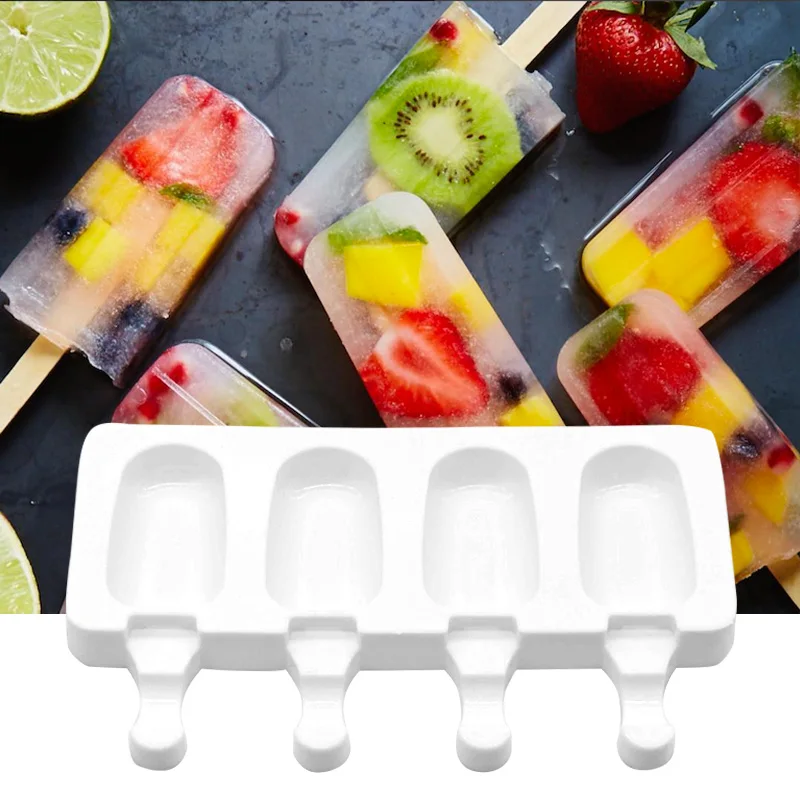 

4Hole Silicone Ice Cream Mold With Popsicle Stick Summer Ice Pop Maker Ice Mould For Home DIY Making Ice Tool Hawaii Party Decor