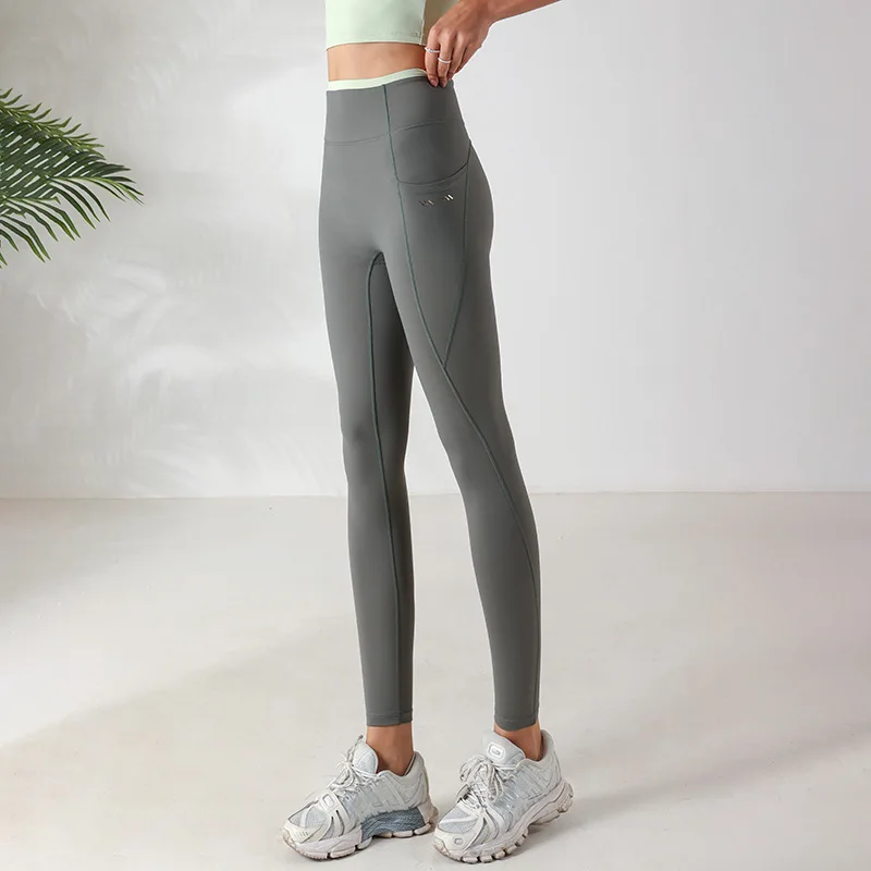 HAMYNANA Gym Pants Women Fitness Workout Leggings With Side Pockets Sport Legging Push Up Jogging Yoga Tight  Stretch Trouser