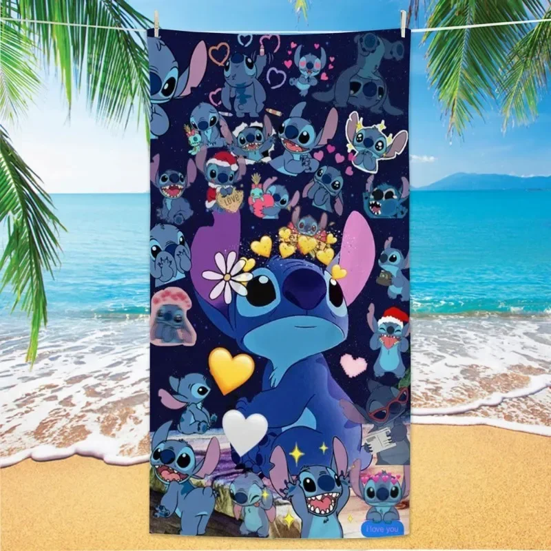 Фото Kawaii Disney Stitch Пляжное полотенце с рисунком Милая микрофибра Большое пляжное банное полотенце Одеяло Многофункциональное быстросохнущее квадратное полотенце №4