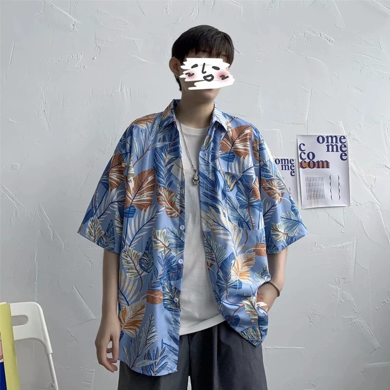 

Flower Shirt Men's Short Sleeved Summer Beach Men's Shirt Loose Trend Handsome Shirt 2023 New