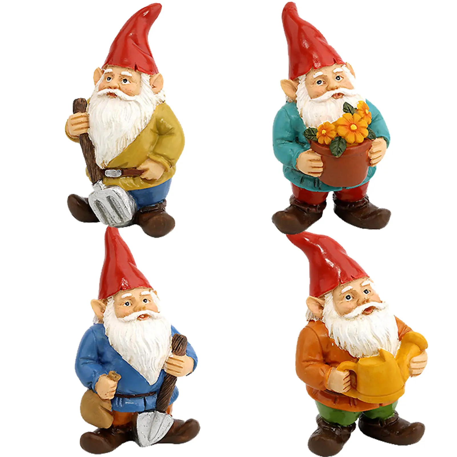 

4 Pcs Miniature Garden Gnome Figurines Mini Gnomes Dwarfs Durable Resin Statues for Garden Yard Lawn Pathway Decor