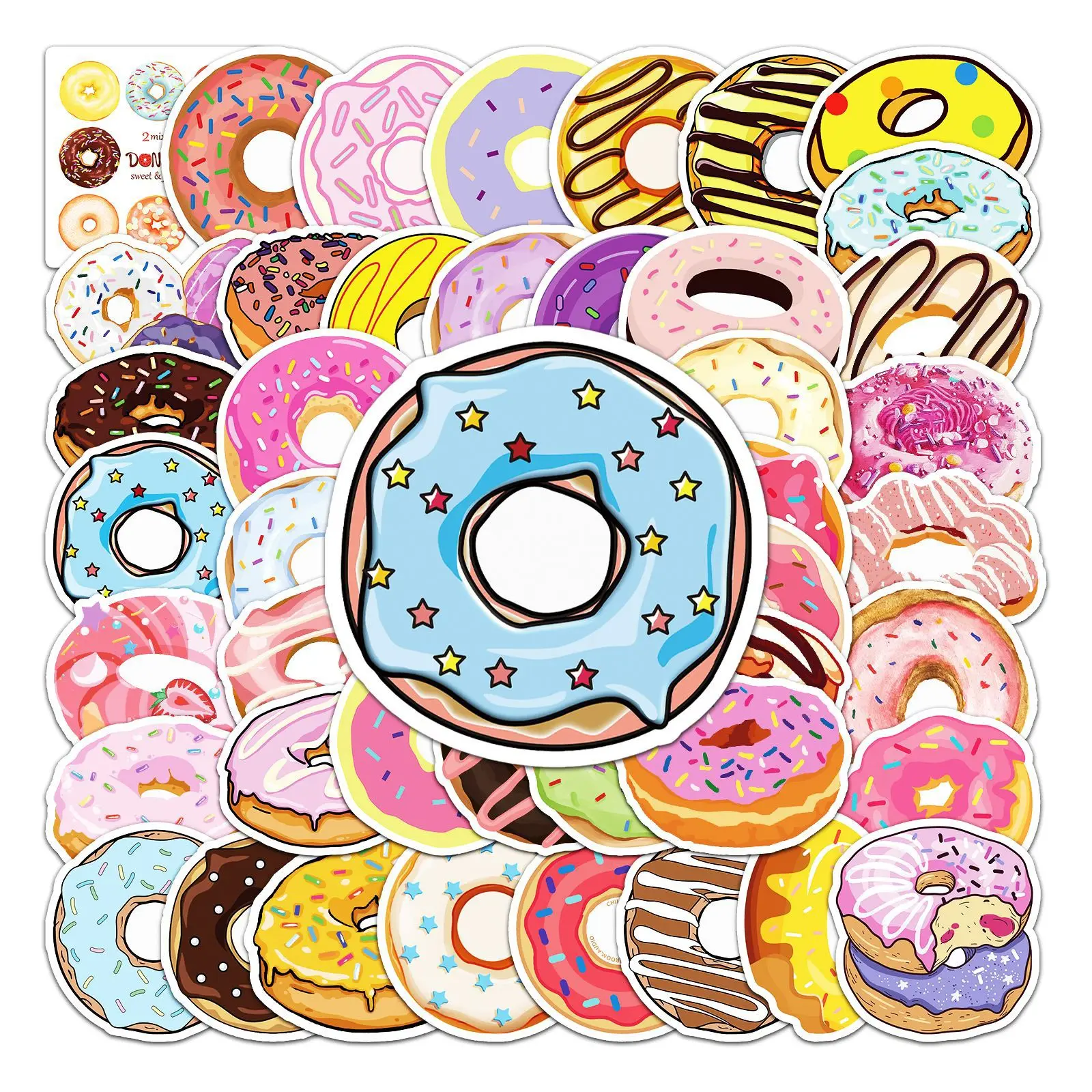 

50 шт., пончики, персональные Мультяшные наклейки