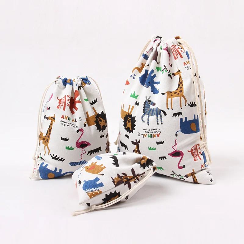 

Cute Printed Drawstring Bag Zoo Animals Canvas Bag Pouch Women Travel Home Storage Tea Gift Candy Packaging Bag Small Coin Purse