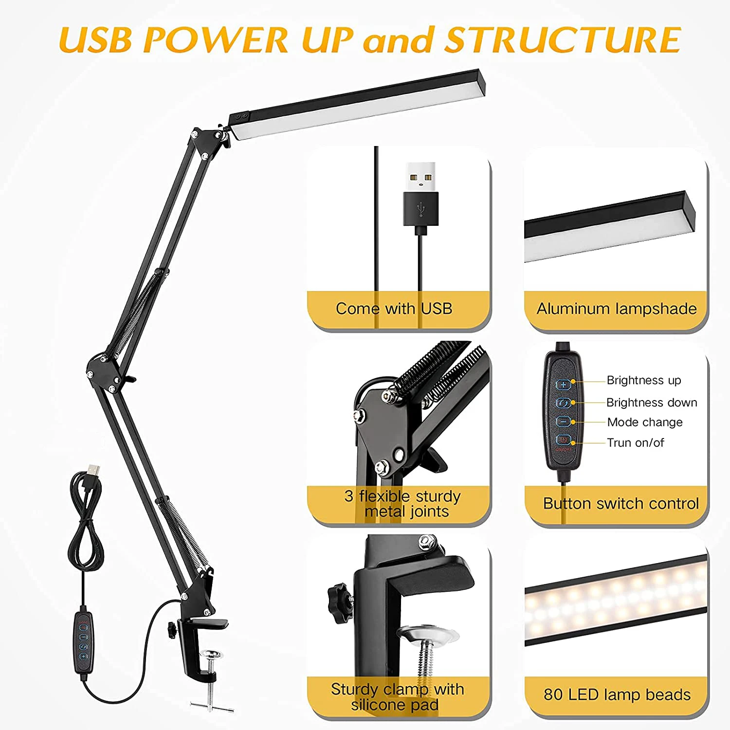 Swing Arm Lights LED Desk Lamp with Clamp Eye Caring Dimmable Lamps Modern Architect Table Reading Light for Study Work | Освещение