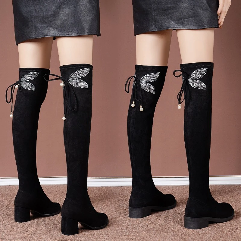 Ladies Elastic Boots INS Hot and Sexy Slim Fit Cashmere Over The Knee Boots Women's Shoes Autumn and Winter New Thigh High Boots