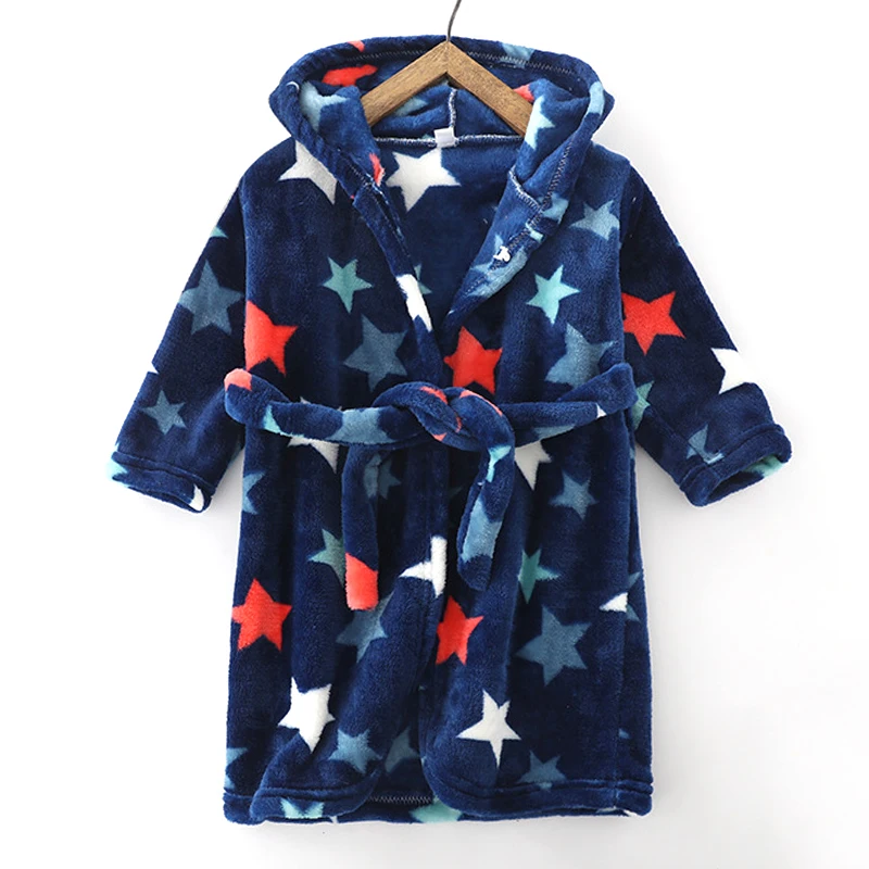 

Boys Girls Flannel Bathrobe Lovely Animal Long Sleeve Pajamas Children Homewear Kids Hooded Bathrobes Soft Cartoon Print Robes