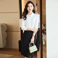spring summer long sleeved womens business wear commuting work clothes top temperament shirt square collar fashion stitching