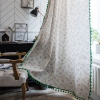 green floral printing curtain with tassel cotton linen curtain finished decoration living room blackout curtains gazebo the hall