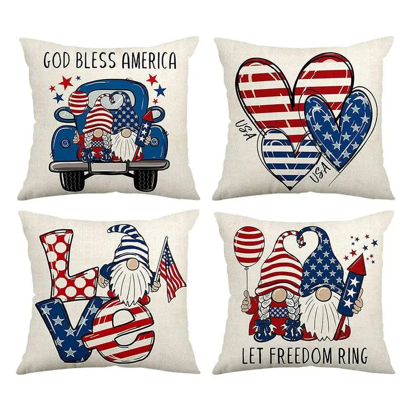 

4th Of July Decorations Pillow Covers 17.71*17.71in America Freedom Independence Day Rustic Throw Pillow Cover Sofa Bedroom Home