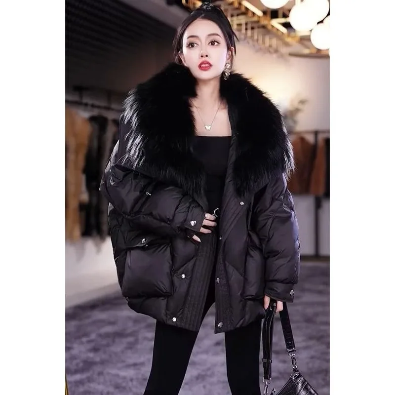 Pai Overcome 2024 New Explosive Winter European Down Jacket Big Fox Fur Collar Young Fashion Coat Women Overcoat Parka