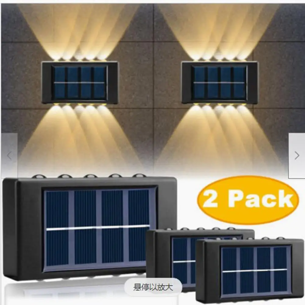 

2pcs Outdoor Solar Wall Light LED Deck Lights Ip65 Waterproof Up Down Wall Lamp For Patio Path Stair Steps Garden Fence Decor