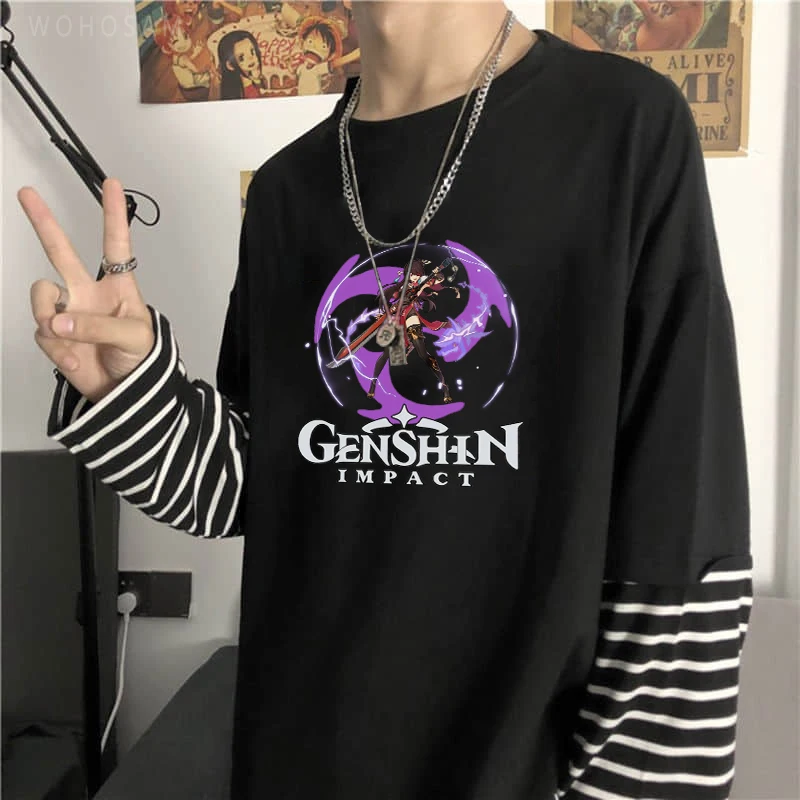 

Harajuku Adventure Game Genshin Impact Bei Dou Women Long Sleeve T Shirt Funny Manga Summer Fashion Casual Stripes T-Shirt Top