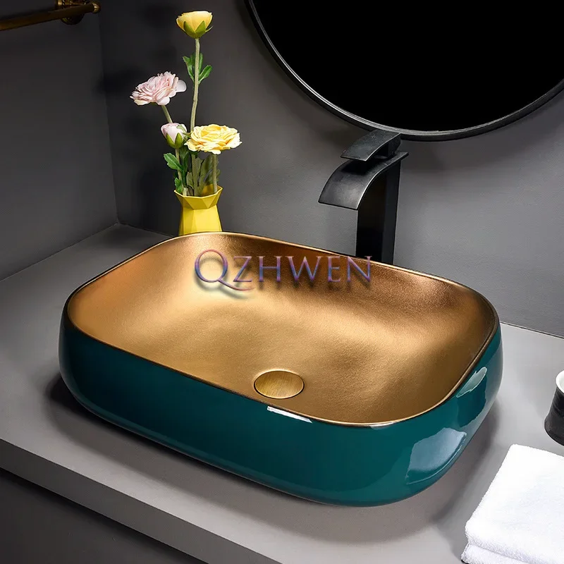 Темно-зеленая Золотая раковина для ванной комнаты керамическая в европейском