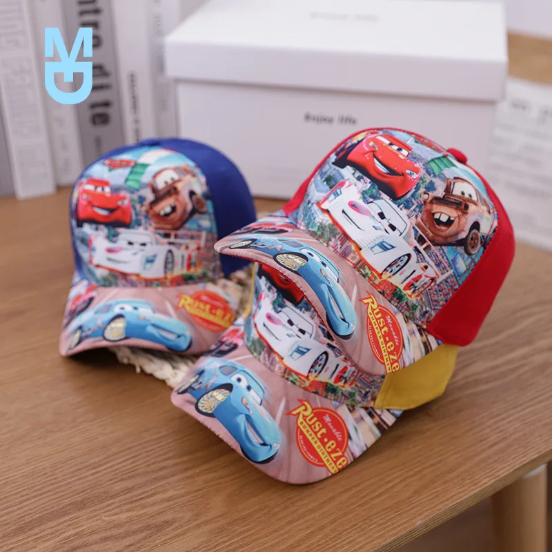 

New 2022 Pixar Cars Lightning Mcqueen Print Kids Sun Hat Boy Girl Spring Summer Cartoon Hip Hop Baseball Caps Baby Adjustable 2-