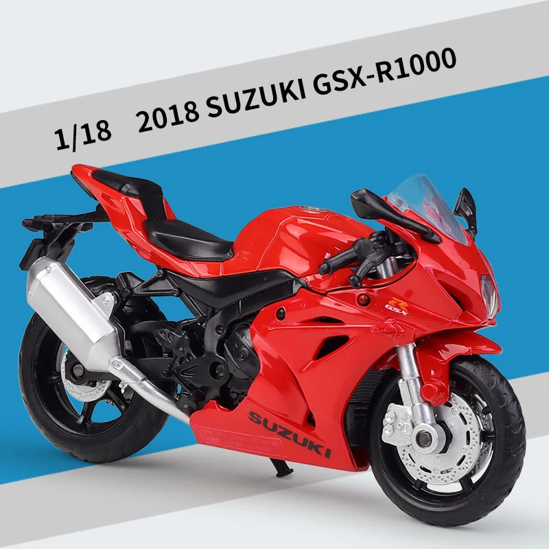 

Модель мотоцикла Suzuki GSX-R1000 гоночного типа 1:18, модель мотоцикла из сплава, амортизаторы, коллекционная Игрушечная машина, подарок для детей