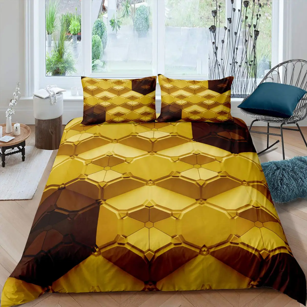 

Hexagonal Duvet Cover Set Honeycomb Marble Set Beehive Hexagon Tie Dye King Size Geometric Diamond Bedding Set Comforter Cover