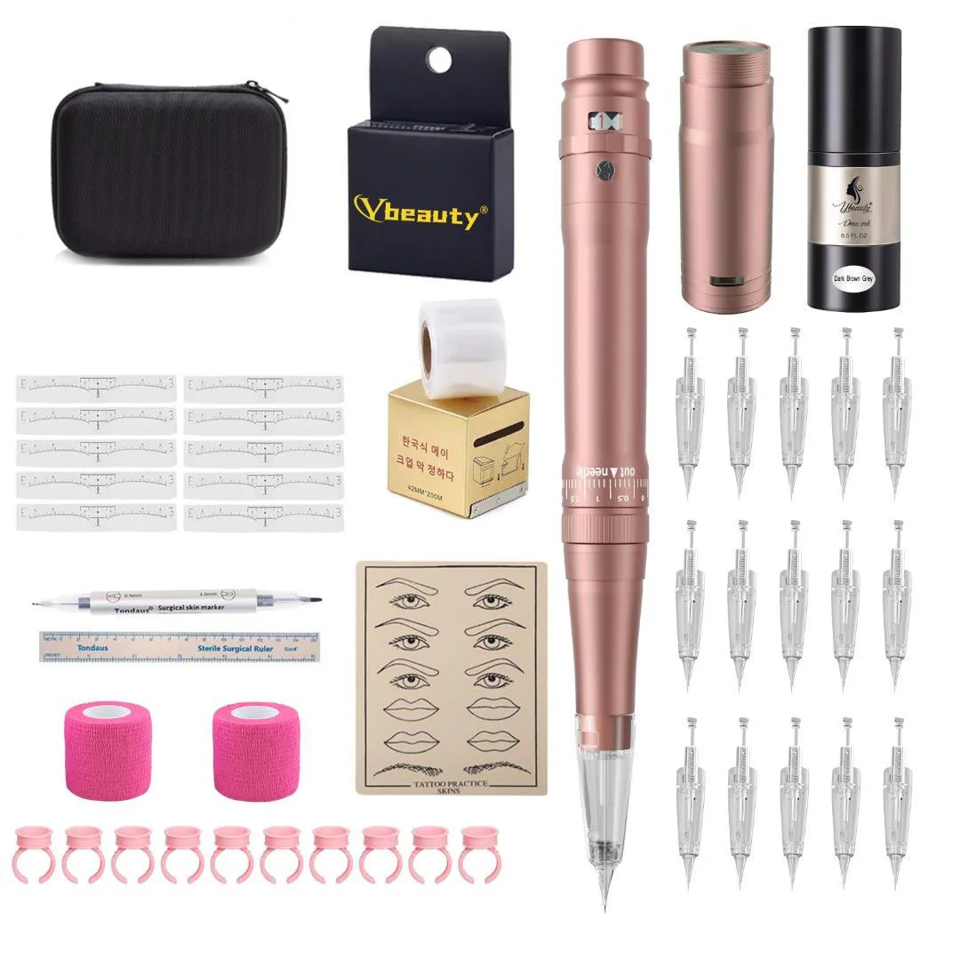 Pinkiou Wireless Permanent Makeup Machine Pen New Eyebrows Lip Tattoo Machine Kit Microblading DIY Machine with Cartridge Needle