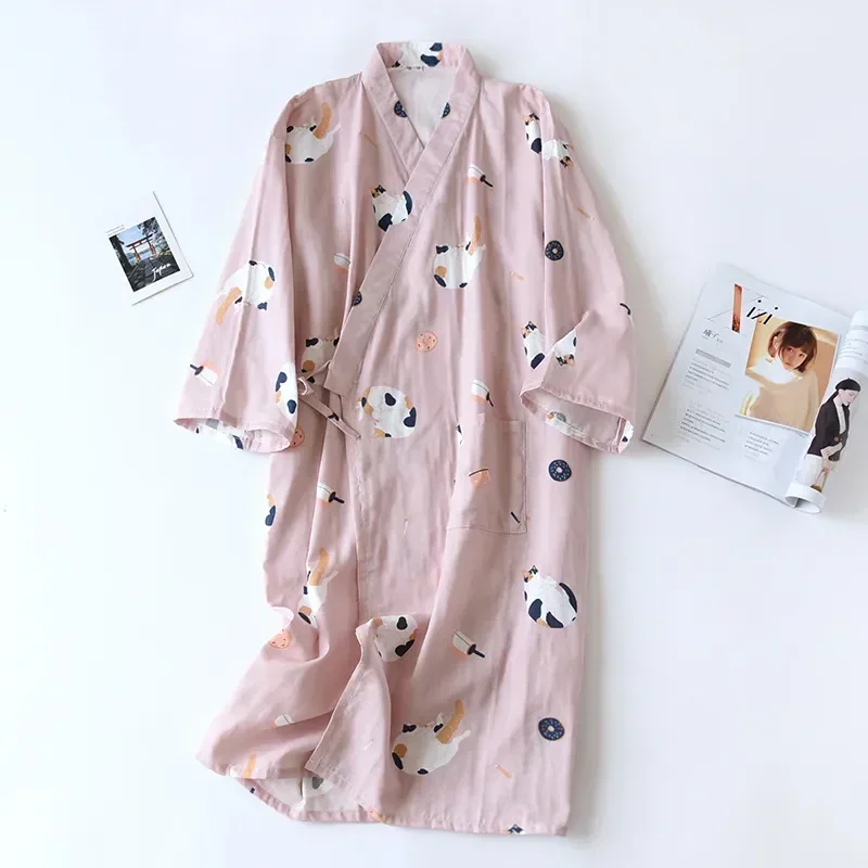 

Pajamas Service Home Bathrobe cotton 2023 men Thin Robe And Summer Crepe new Ladies Nightgown 100% Spring Japanese-style