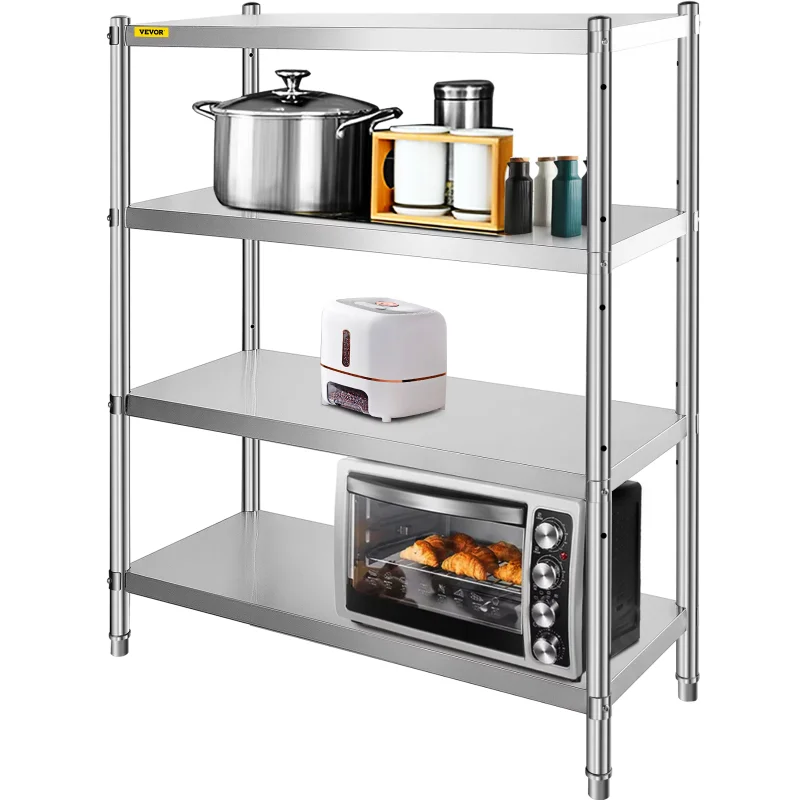 

VEVORbrand 4-Tier Shelf Stainless Steel Shelving 330LB Capacity per Shelf Commercial Standing Shelf Unit