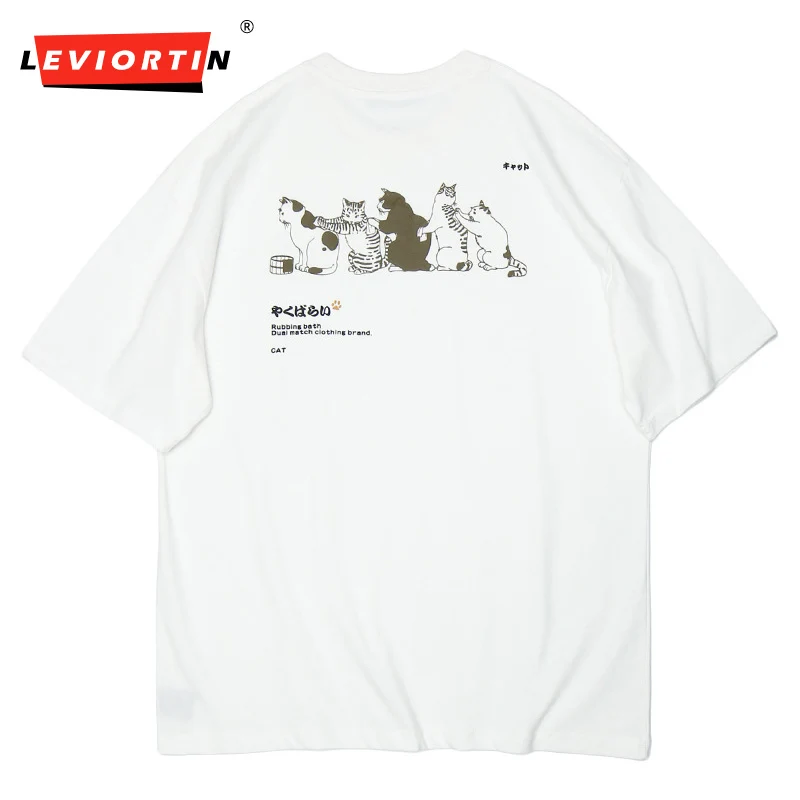 

Hip Hop Men T Shirt Streetwear Japanese Kanji Harajuku Funny Cat T-Shirt Summer Short Sleeve Tops Tees Cotton Print Tshirts