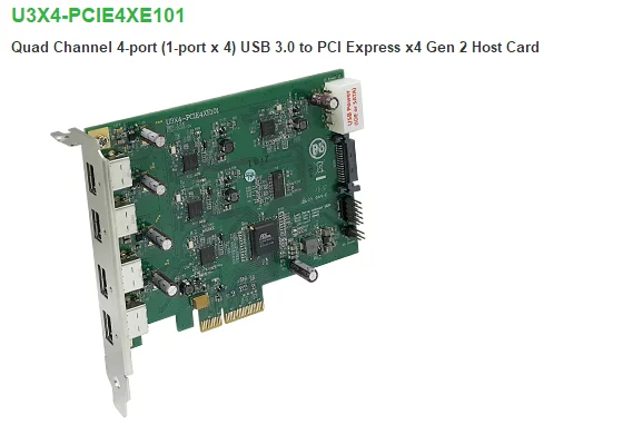 U3X4-PCIE4XE101 Quad Channel 4-port (1-port x 4) USB 3.0 to PCI Express x4 Gen 2 Host Card