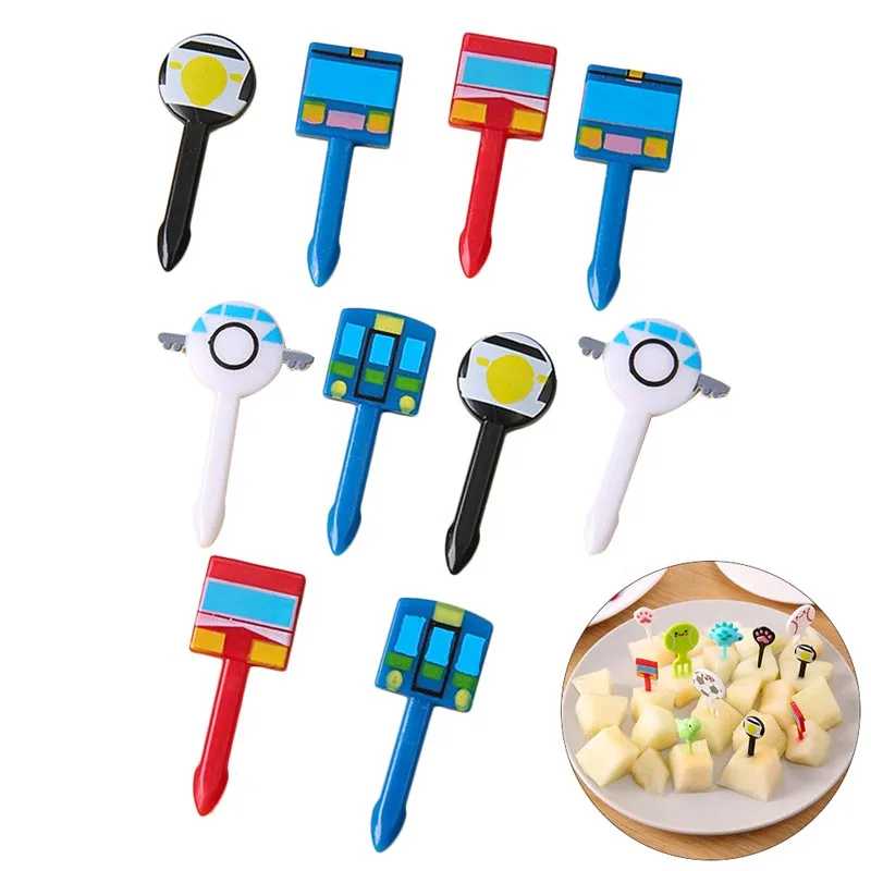

10 шт. милые миниатюрные Мультяшные медиаторы для еды, детские закуски, торт, десерт, фрукты, вилки, обед, аксессуары для бенто, украшение Вече...
