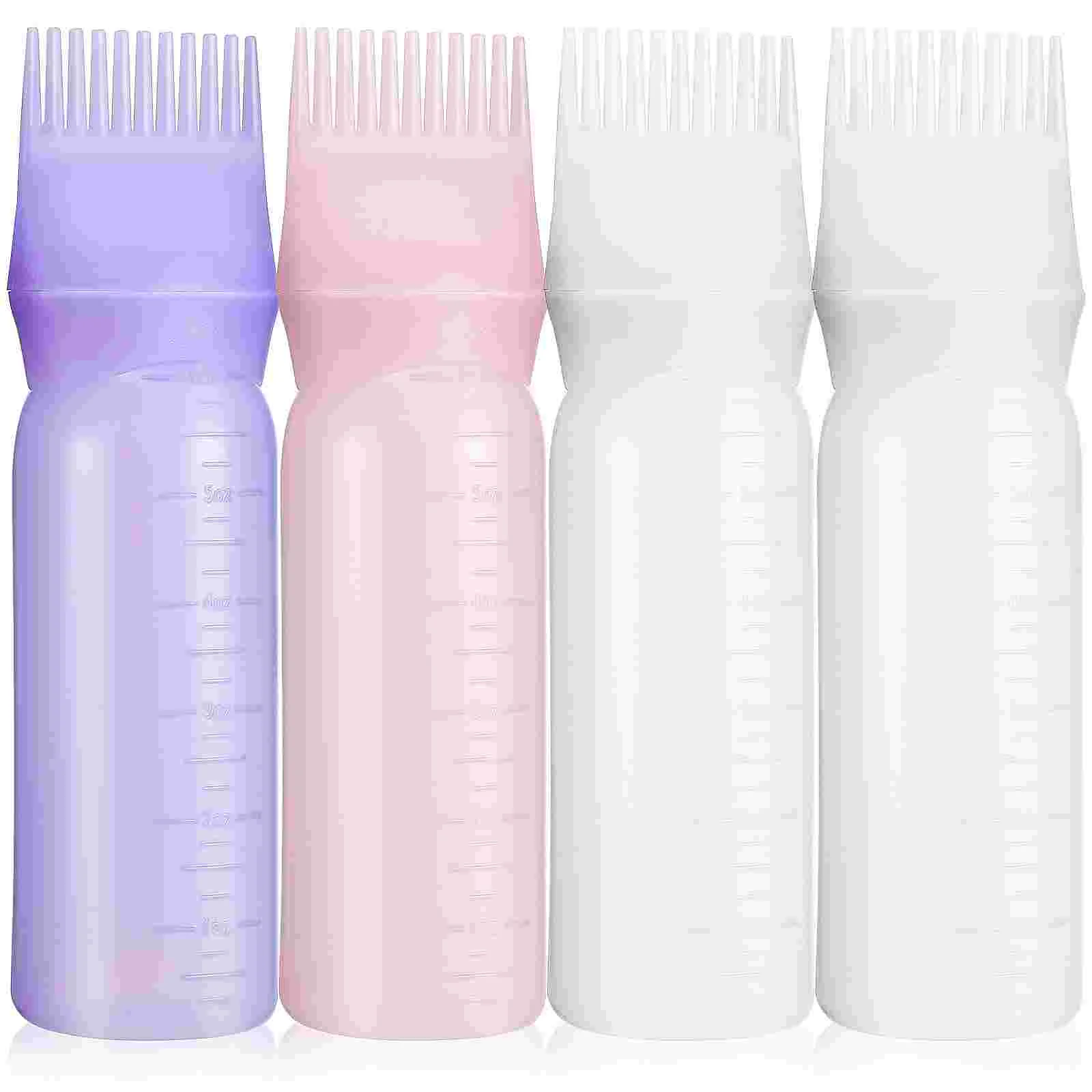 

4 Pcs Hair Oil Bottle Root Comb Bleach Dye Color Applicator Salon Bottles Silica Gel Kit