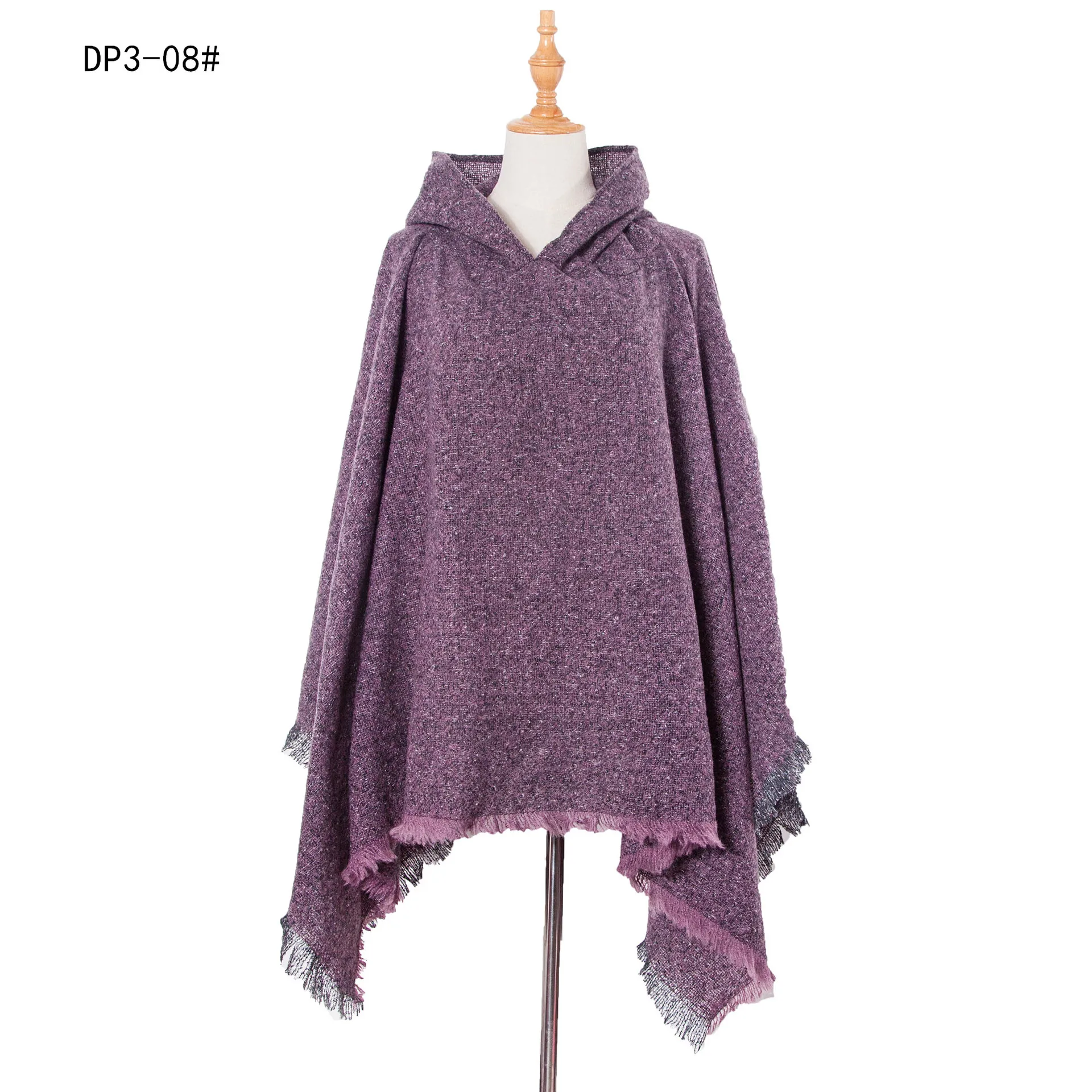 

Autumn Winter New Loop Yarn Hooded Pullover Tourism Solid Color Cape Women Fashion Street Poncho Lady Capes Purple Cloaks