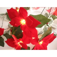2m 10 led poinsettia christmas wreath artificial red flowers string lights xmas wedding garden door decor romantic atmosphere