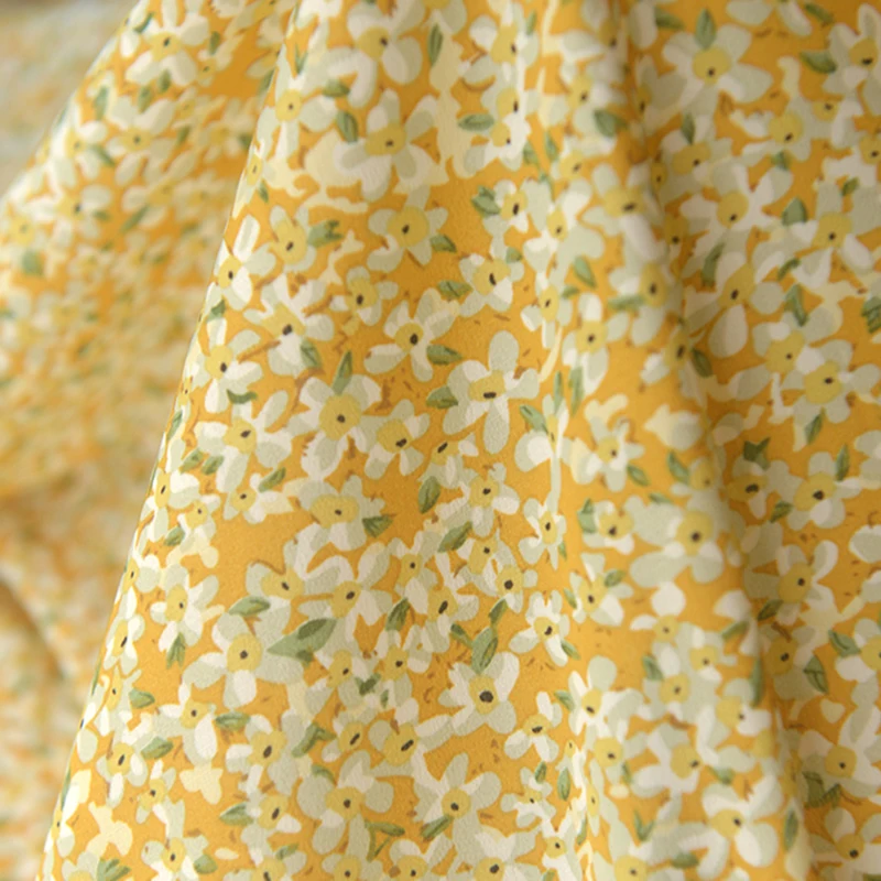 

Turmeric Full White Floral Chiffon Dress Fabric