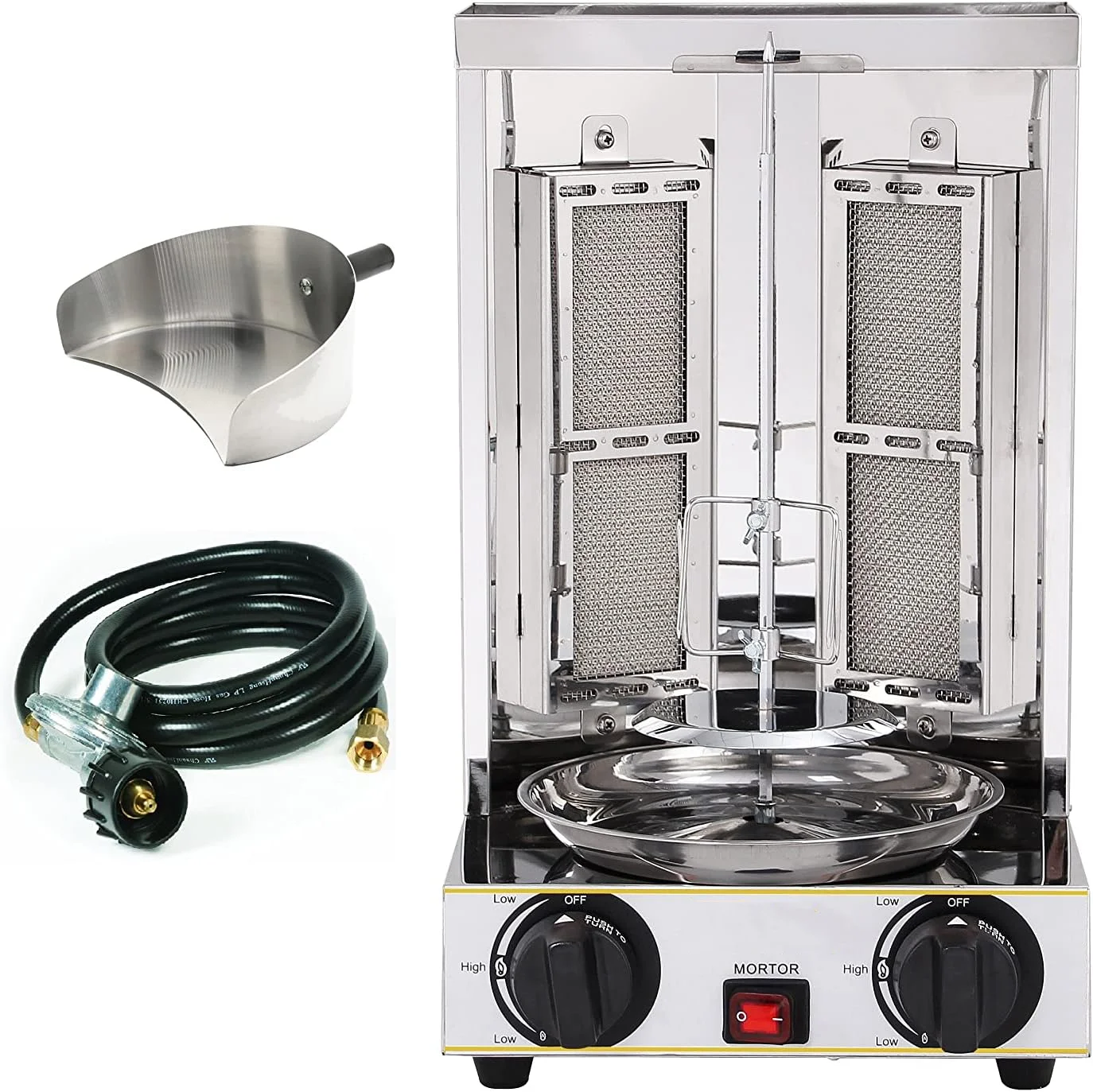 

Gyro Tacos Al Pastor Doner Grill Small Home Machine Vertical Rotisserie Set of 3 Machine Meat Catcher (Catch Pan) and Propane Ho