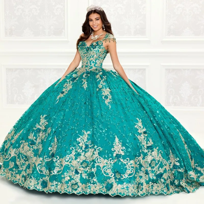 Изумрудно-зеленые блестящие платья для Quinceanera кружевное бальное платье с