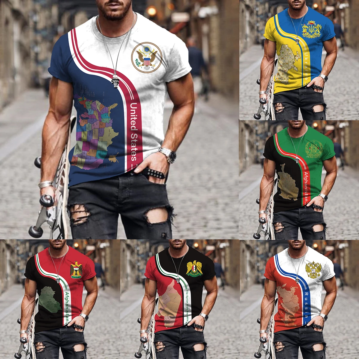

2022 USA Russia Ukraine England Afghanistan French Italy Flag 3D Print Men t-shirt Summer Fashion Oversized T-shirt Hip Hop Tees