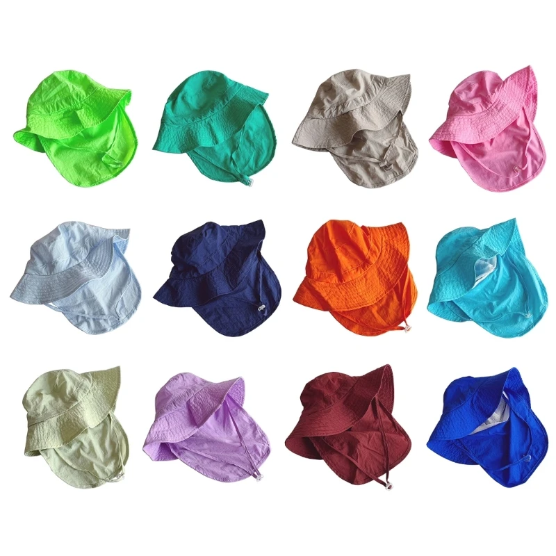 

C5AA Quick Drying Bucket Hat with Shawl 2-5Y Kids Hat Wide Brim Fisherman Cap Baby Supplies for Beaches Travel Adventures