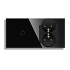 Сенсорный выключатель Bingoelec с французской двойной розеткой, панель из закаленного стекла, 123 кнопочный настенный выключатель света, настенная розетка