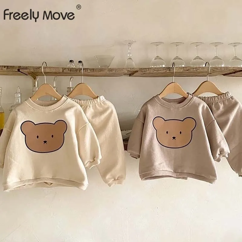 

Freely Move Baby Clothing Set Infant Cartoon Bear Suit Autumn Winter 2022 Boy's Casual 2 Piece Set Sweatershirt+Pant Girl Suit