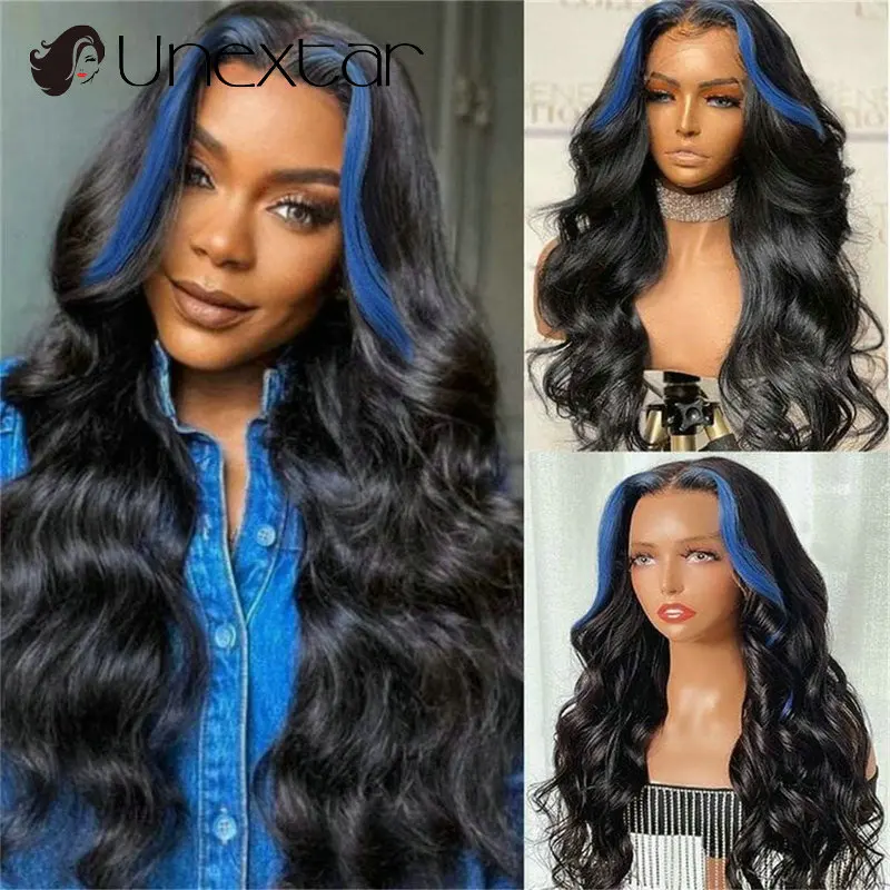 

Highlight Blue 13X4 Hd Lace Frontal Wig Brazilian Remy Hair Glueless Loose Wave Human Hair Wigs Pre Plucked Natural Hairline