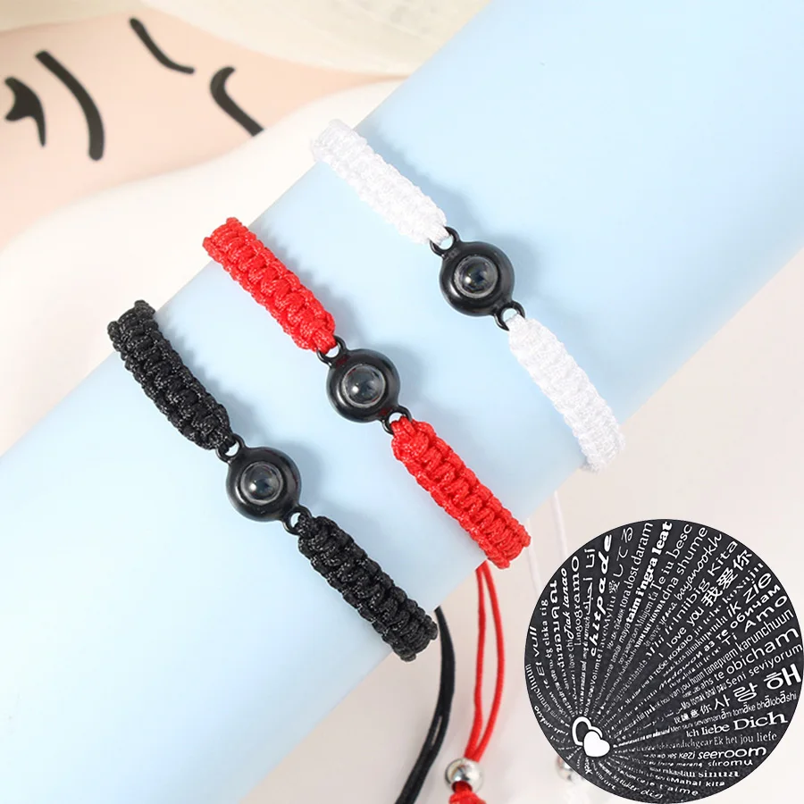

I Love You 100 Languages Projection Couple Bracelets Handmade Braided Black Red Rope Chain Bracelet Valentines Memorial Jewelry