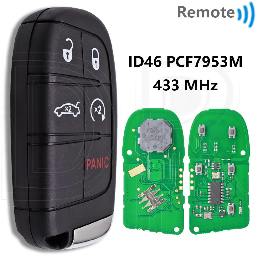 

Отличный ID46 PCF7945/53A 433 МГц бесконтактный автомобильный дистанционный ключ для Jeep Grand Cherokee Chrysler Dodge Journey Challenge RAM SRT Hellcat