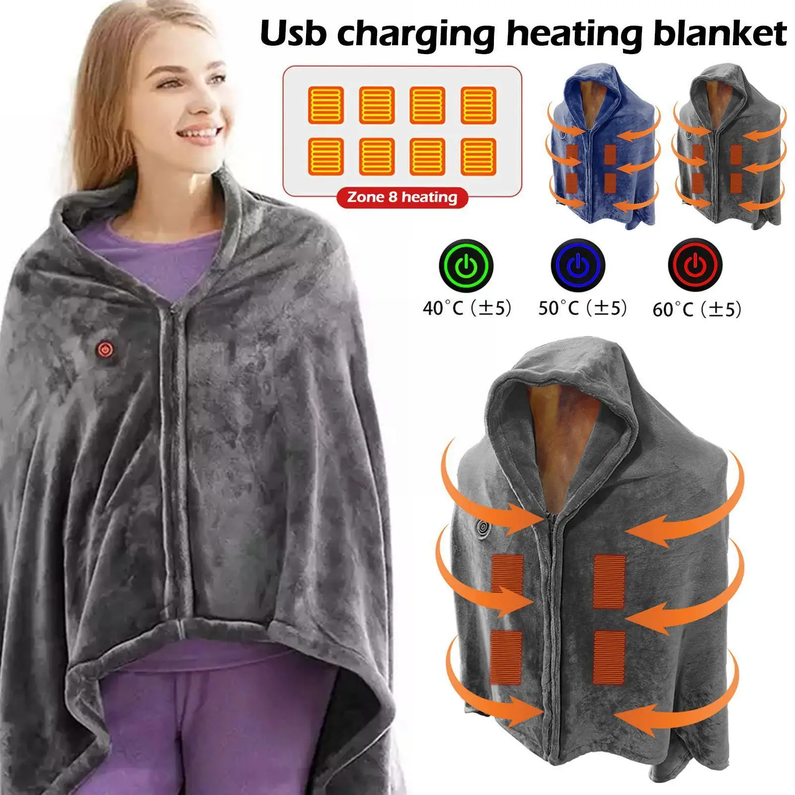 

USB Electric Heating Blanket Warm Shawl Coral Fleece Adjust Keep Temperature Plush Winter Pad Large Winter Warm 3-speed 150 E5U3