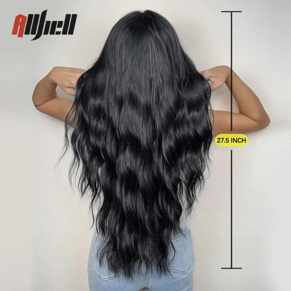 Black Body Wave Synthetic Hair Wig Middle Part Long Wavy Cosplay Wig Daily Heat Resistant Hair Wigs for Black Women Afro